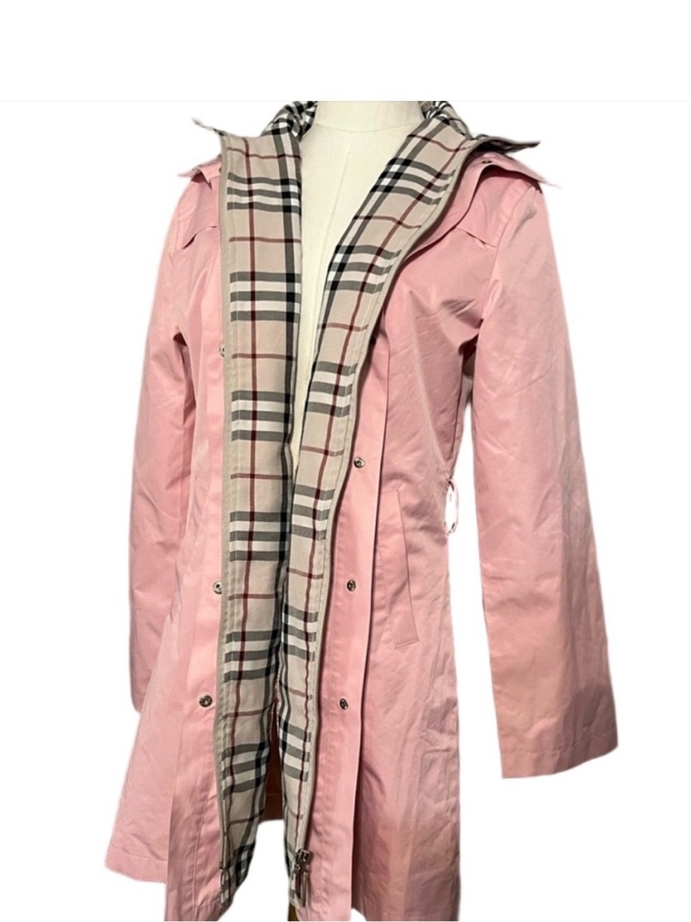 Burberry Pink Plaid-Lined Trench Coat
